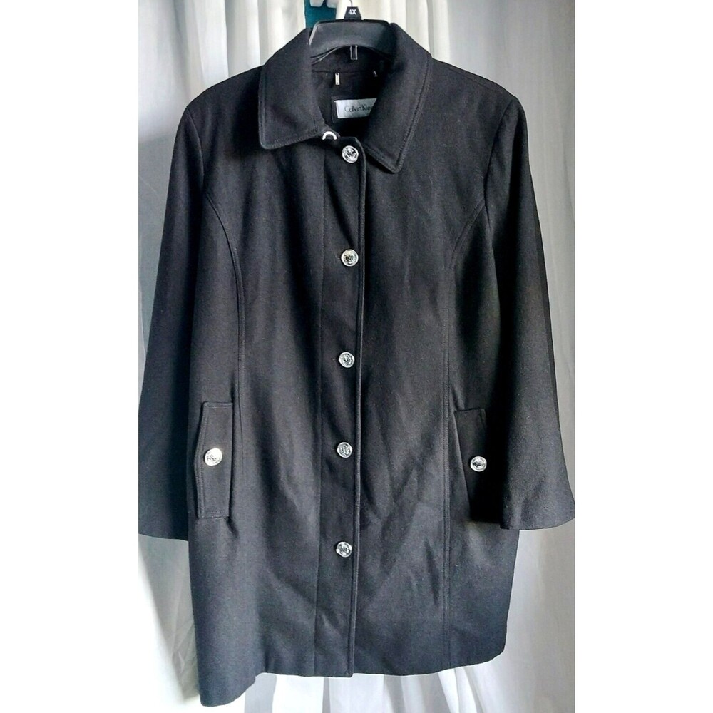Calvin Klein Black Wool Blend Button Down Single Breasted Peacoat Size XL